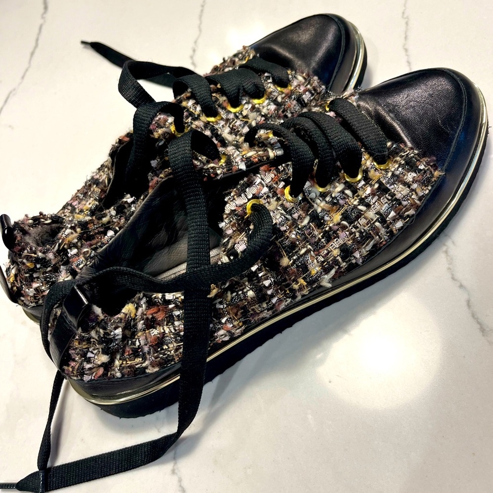 Ron White "Nova Boucle" Tweed & Metallic Lace-up Sneakers Size 38.5 (US 8)